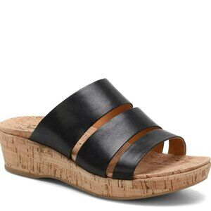 KORK-EASE Menzie Wedge Sandal Black Metallic Leather Slip On Size 7M